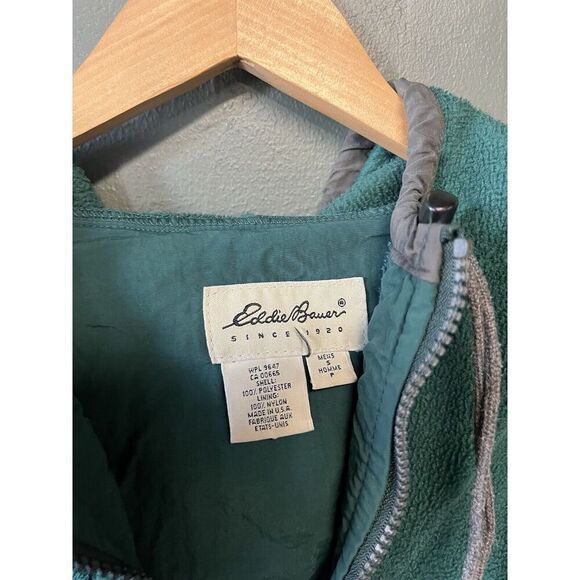 Y2K Eddie Bauer Mens Green Fleece Full Zip Hooded Jacket Size Small - Picture 3 of 3